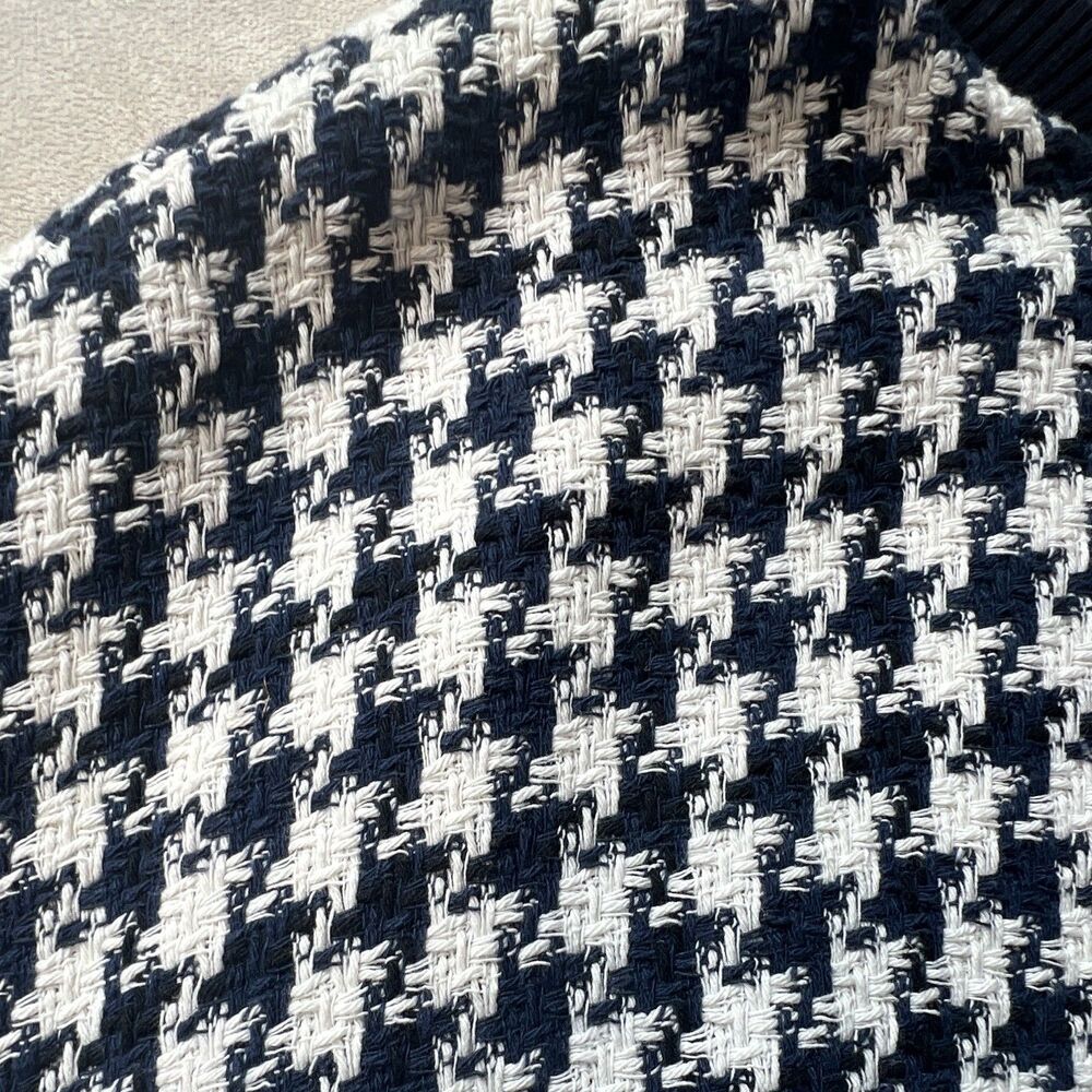 ZARA Women’s Navy/White Houndstooth Bomber Jacket L Zip Front Lined - Picture 5 of 10